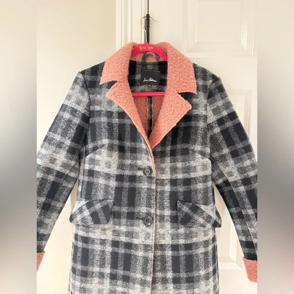 Sam Edelman Small Plaid Wool-Blend Coat with Pink Accents EUC - Picture 2 of 8